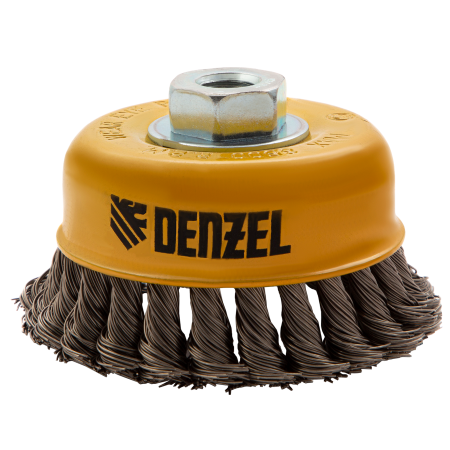 Щетка для УШМ DENZEL 746283, 100 мм, «чашка», крученая нержавеющая проволока 0.5 мм, М14