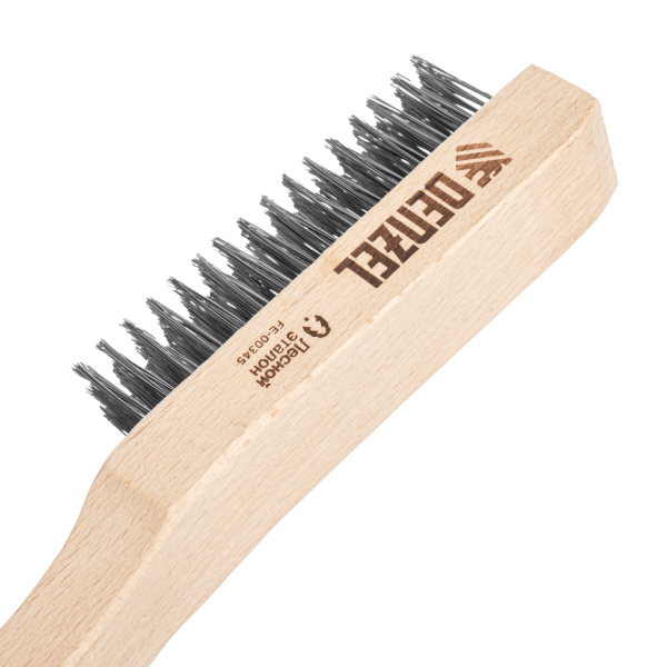 Щетка зачистная 6-и рядная DENZEL, прямая проволока из нержавеющей стали с деревянной ручкой, EFP