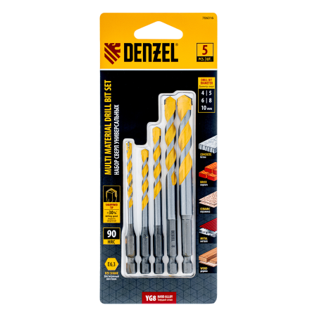 Набор сверл универсальных DENZEL, Multi cut, 4-10 мм, 5 шт.
