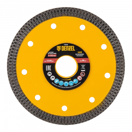 Диск алмазный отрезной DENZEL 125 х 22,2мм, сплошной, супертонкий, горячий пресс, сухой/мокрый рез