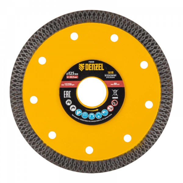 Диск алмазный отрезной DENZEL 125 х 22,2мм, сплошной, супертонкий, горячий пресс, сухой/мокрый рез