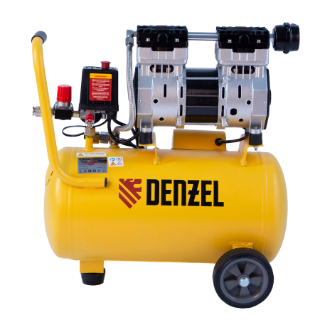 Компрессор безмасляный DENZEL DLS950/24, 950 Вт, 165 л/мин, ресивер 24 л, малошумный