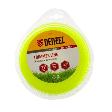Леска для триммера DENZEL Flex Сord 96121, 2.4 мм x 58 м, звезда, блистер