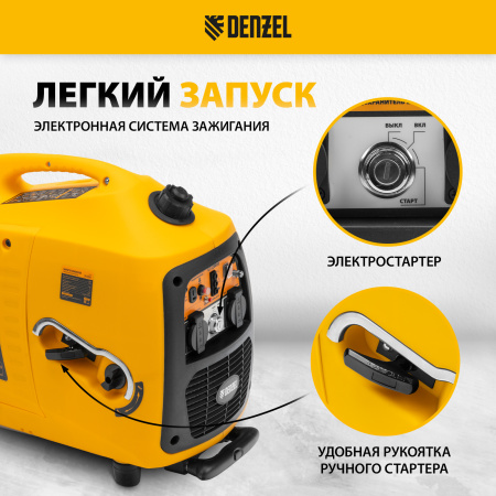 Инверторный генератор DENZEL GT-3200iSE, 3.2 кВт, 230 В, бак 6 л, электростартер