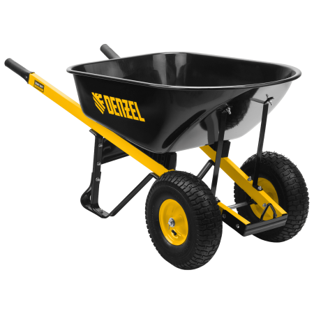 Тачка строительная DENZEL усиленная, объем 140 л, 250 кг, двухколесная, колесо 15х6.00-6