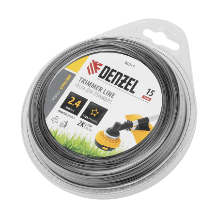 Леска для триммера DENZEL 96217 двухкомпонентная звезда, 2,4мм х 15м, блистер EXTRA CORD
