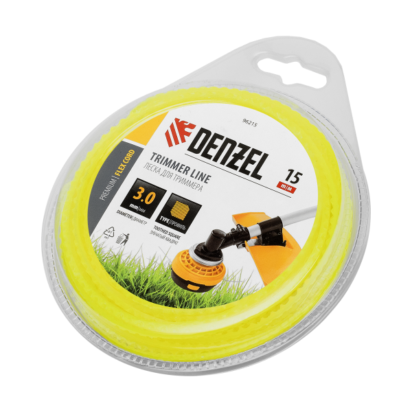 Леска для триммера DENZEL 96215 зубчатый квадрат, 3мм х 15м, блистер FLEX CORD