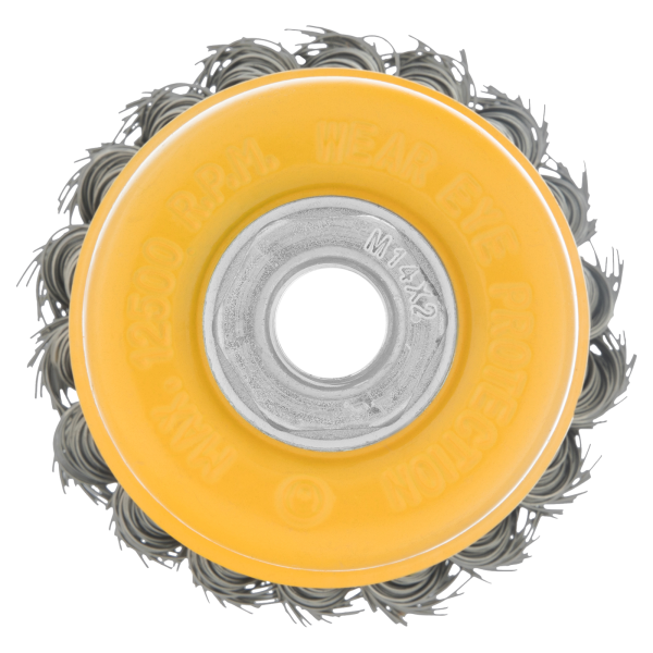 Щетка для УШМ DENZEL 746243, 75 мм, «чашка», крученая нержавеющая проволока 0.5 мм, М14