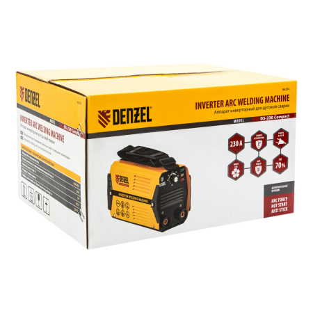 Аппарат инверторный дуговой сварки DENZEL DS-230 Compact, 230 А, ПВ 70%, 1.6-5 мм