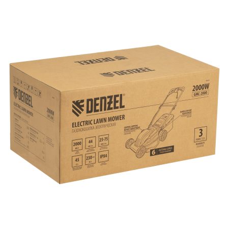 Газонокосилка электрическая DENZEL GMC-2000, шир. 44см, 2000 Вт, 6 уров., травосб. 45 л Газонокосилка электрическая DENZEL GMC-2000, шир. 44см, 2000 Вт, 6 уров., травосб. 45 л