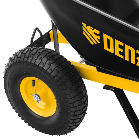 Тачка строительная DENZEL усиленная, объем 140 л, 250 кг, двухколесная, колесо 15х6.00-6
