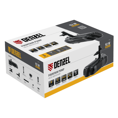 Насос фонтанный DENZEL FNP90-39, 92 Вт, подъем 3,9 м, 3200 л/ч, колокольчик/каскад/гейзер
