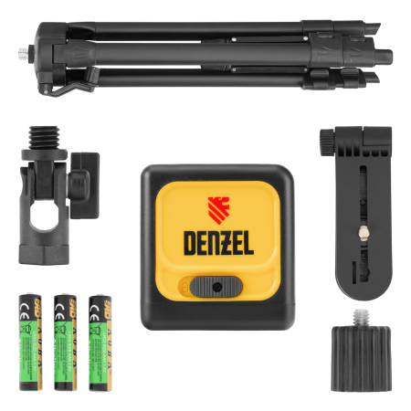 Лазерный уровень DENZEL DQB-T, 30 м, зеленый луч, батарейки, штатив