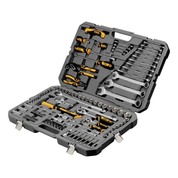 Набор инструментов DENZEL 1/2", 1/4", CrV, S2, пластиковый кейс, 122 предмета
