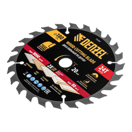 Пильный диск по дереву DENZEL ф180х 20 мм, 24 зубьев