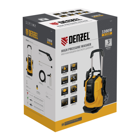 Моечная машина высокого давления DENZEL R-230iD, 3300 Вт, 230 бар, 600 л/ч, асинхронный двигатель, с барабаном