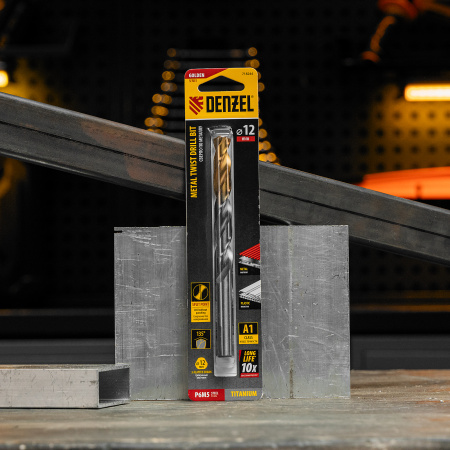 Сверло спиральное по металлу DENZEL 12 x 151 мм, Р6М5, Golden Tip 