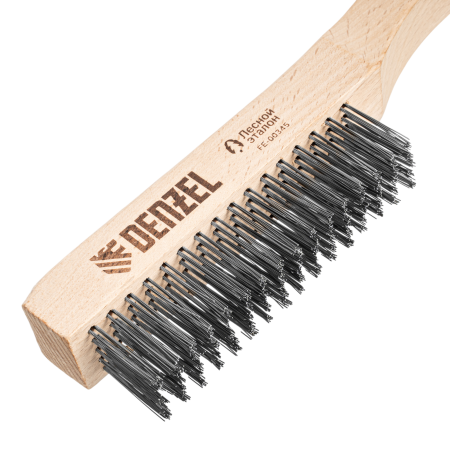 Щетка зачистная 5-и рядная DENZEL, прямая проволока из нержавеющей стали с деревянной ручкой, EFP