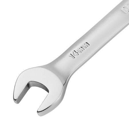 Ключ комбинированный трещоточный DENZEL, 14 мм, CrV, матовый хром