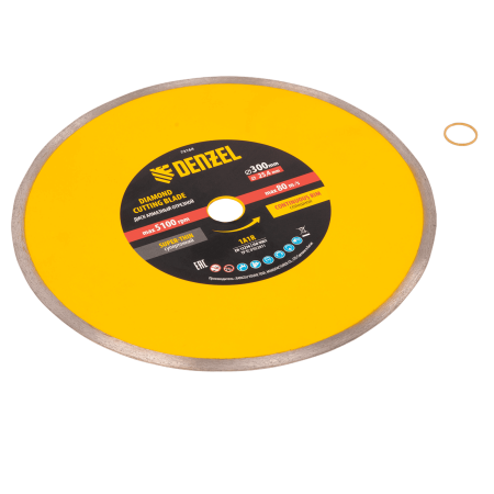 Диск алмазный сплошной DENZEL супертонкий, 300 х 25,4 мм, горячее прессование, мокрое резание