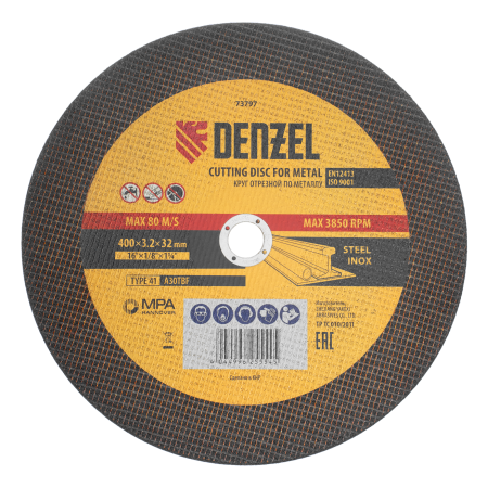 Круг отрезной по металлу DENZEL, 400 х 3,2 х 32 мм, A30TBF