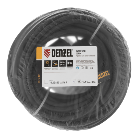 Удлинитель-шнур силовой Top Series DENZEL, КГТТ, 20 м, 1 розетка, 3 x 1,5 мм