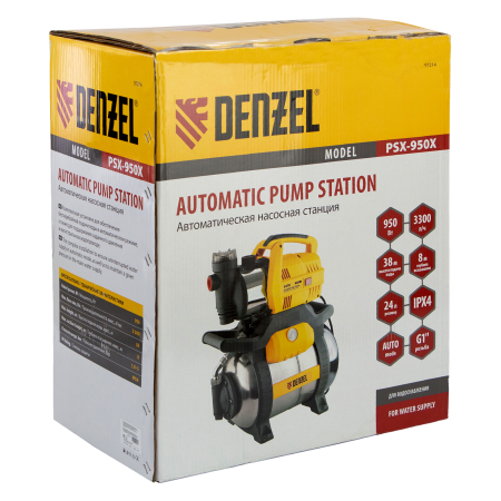 Насосная станция DENZEL X-PRO PSХ950X, 950 Вт, 3300 л/ч, ресивер 24 л, высота подъема 38 м