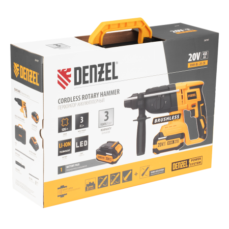 Перфоратор аккумуляторный бесщет. DENZEL RHH-BL-20-28, 3 Дж, Li-Ion, 20 В