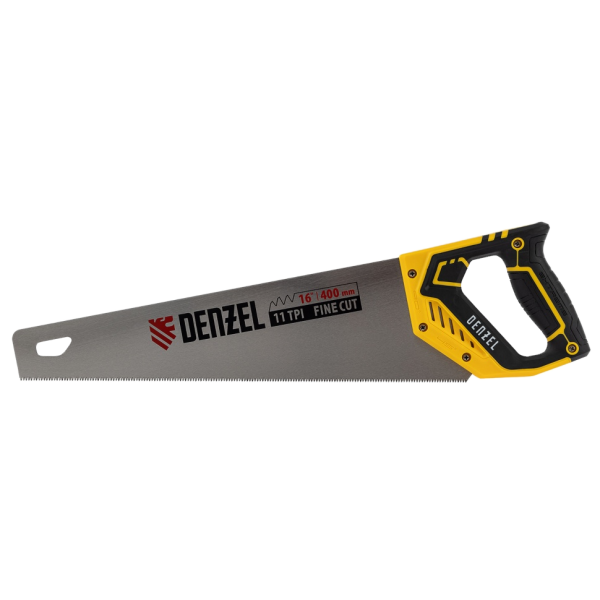 Ножовка по дереву DENZEL 400 мм, 11 TPI, зуб 3D, двухкомпонентная рукоятка
