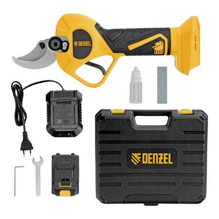 Секатор аккумуляторный, бесщет. DENZEL, CP-40BL, Li-Ion, 20 В, лезвия SK5