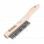 Щетка зачистная 3-х рядная DENZEL, прямая проволока из нержавеющей стали с деревянной ручкой, EFP