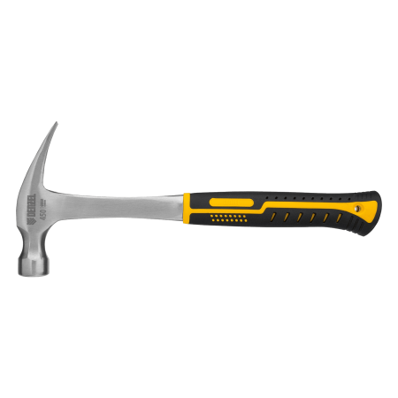 Молоток-гвоздодер DENZEL 450 г, цельнометаллический, двухкомпонентная рукоятка