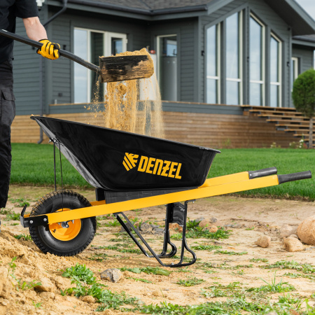 Тачка садовая DENZEL 68999, грузоподъемность 230 кг, 140 л, усиленная