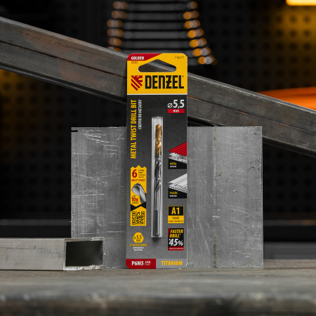 Сверло спиральное по металлу DENZEL 5,5 x 93 мм, Р6М5, Golden Tip, многогранная заточка