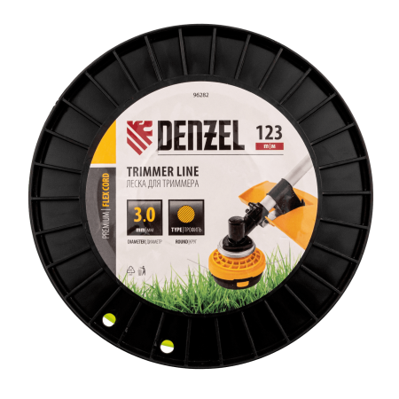 Леска для триммера DENZEL 96282 круглая, 3,0мм х 123м, на DIN катушке FLEX CORD