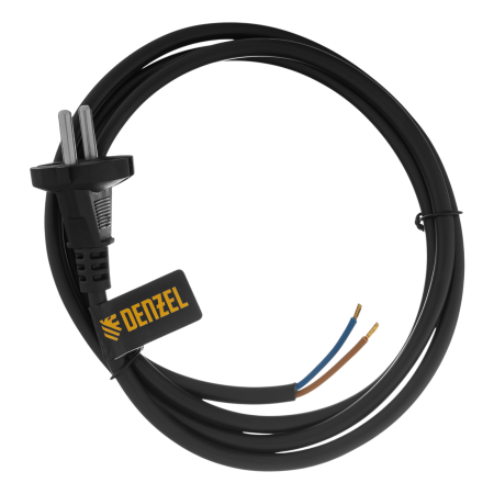 Шнур сетевой Energy Series DENZEL, ПВС, 1,5 м, 2 x 1,5 мм, с неразборной вилкой, черный