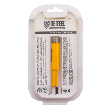 Сверло алмазное по керамограниту DENZEL 72676, 14 мм, мокрая резка, трехгранный хвостовик