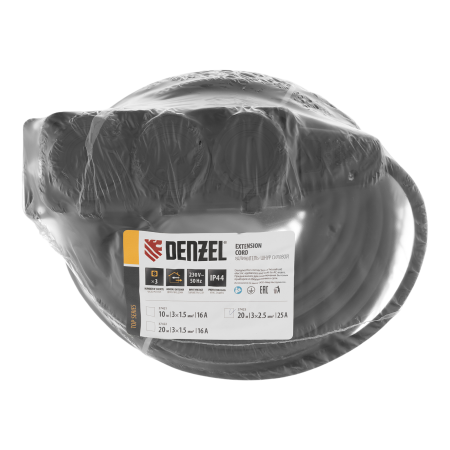 Удлинитель-шнур силовой Top Series DENZEL, КГТТ, 20 м, 3 розетки, 3 x 2,5 мм