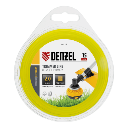 Леска для триммера DENZEL Flex Сord 96115, 2 мм x 15 м, квадратная, блистер