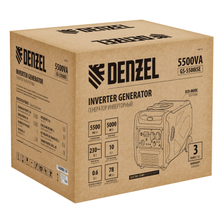 Генератор инверторный DENZEL GS-5500iSE, 5,5 кВт, 230 В, закрытый корпус,электростартер