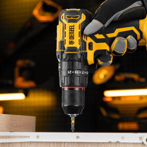 Дрель-шуруповерт аккумуляторная ударная бесщет. DENZEL CIDH-BL-20, Li-Ion, 20 В