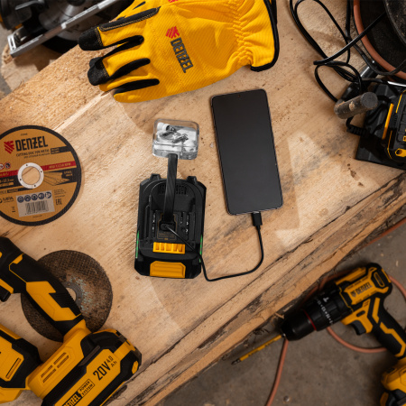 Батарея аккумуляторная DENZEL BH-20-6.0, Li-Ion, USB, 20 В, 6,0 Ач