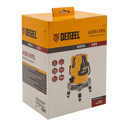 Лазерный уровень DENZEL LX3, 10 м, ± 0.3 мм/1 м, 635 нм, резьба 5/8 дюйм