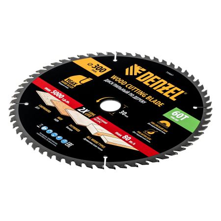 Пильный диск по дереву DENZEL ф300 х 30 мм, 60 зубьев