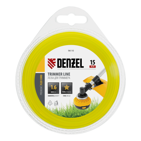 Леска для триммера DENZEL Flex Сord 96110, 1.6 мм x 15 м, звезда, блистер