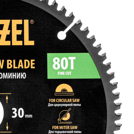 Пильный диск по алюминию DENZEL ф210 х 30 мм, 80 зубьев
