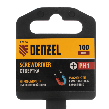 Отвертка DENZEL PH1х100 мм, CrV, трехкомпонентная рукоятка