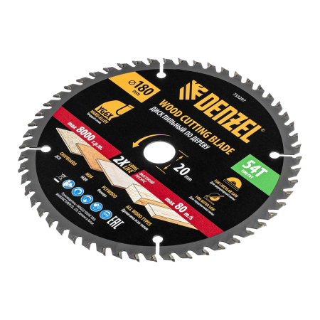 Пильный диск по дереву DENZEL ф180 х 20 мм, 54зубьев