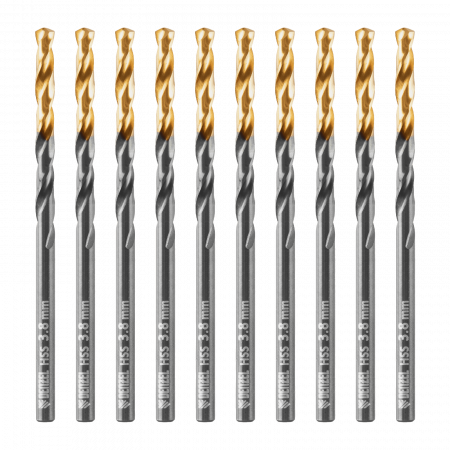 Сверло по металлу DENZEL 3,8 мм, HSS-Tin, Golden Tip, 10 шт.