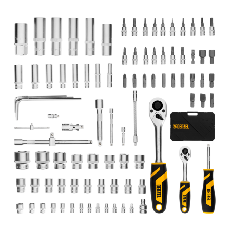 Набор инструментов DENZEL 1/2", 1/4", CrV, S2, пластиковый кейс, 94 предмета